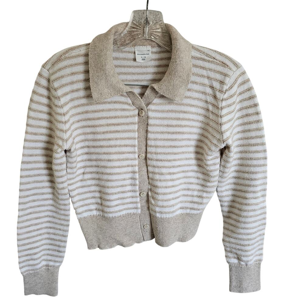 Abercrombie Kids Button Front Cardigan Collared Striped, Size 11/12